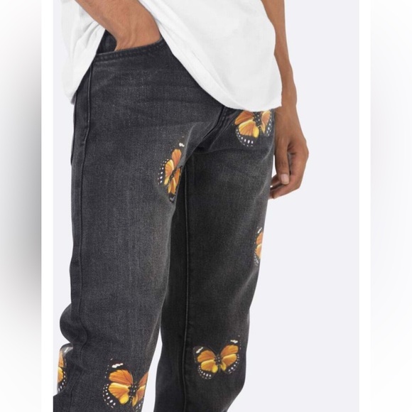MNML Slim Straight Graphic Butterfly Jeans. - Picture 2 of 14